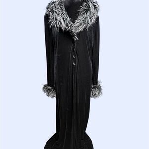 Onyx Nite black velvet faux fur duster maxi coat gothic glam size L vintage
